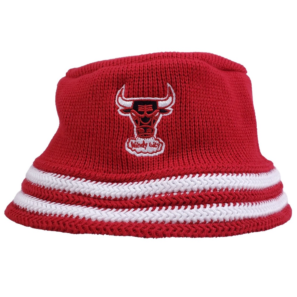 Chicago Bulls Mitchell & Ness NBA Knit Bucket Hat Cap Embroidery Logo Red New